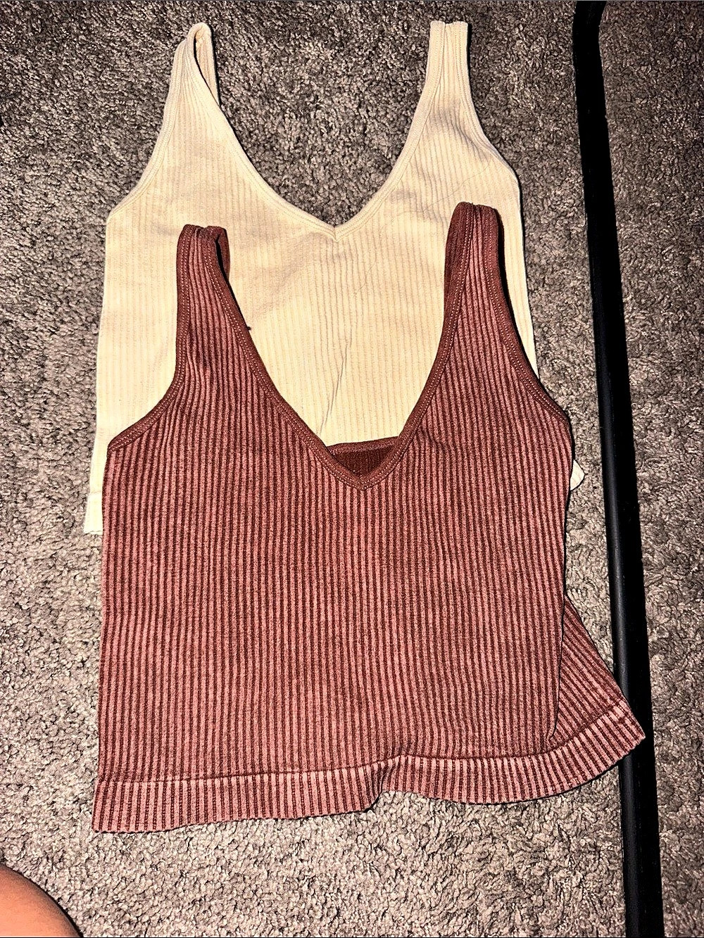 Aura Ribbed Tank Tops in Brown & Cream